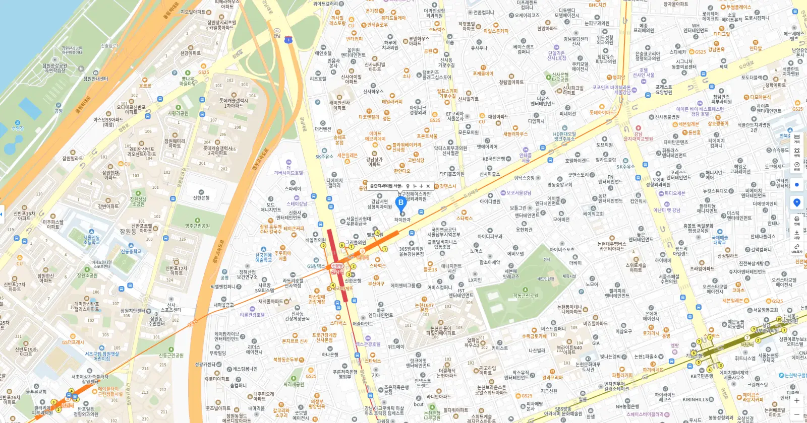 Map of Plan Dental Clinic Seoul: Dosan-daero near Sinsa Station Exit 8