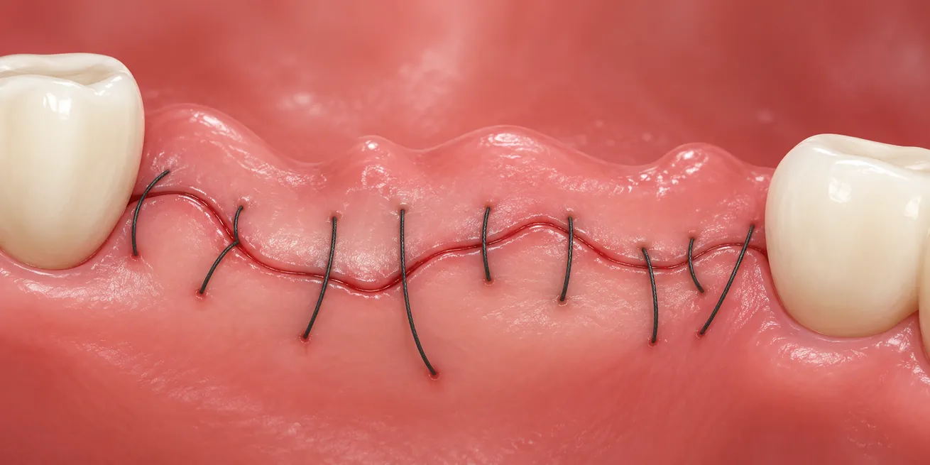 Gums that were cut open and then stitched closed