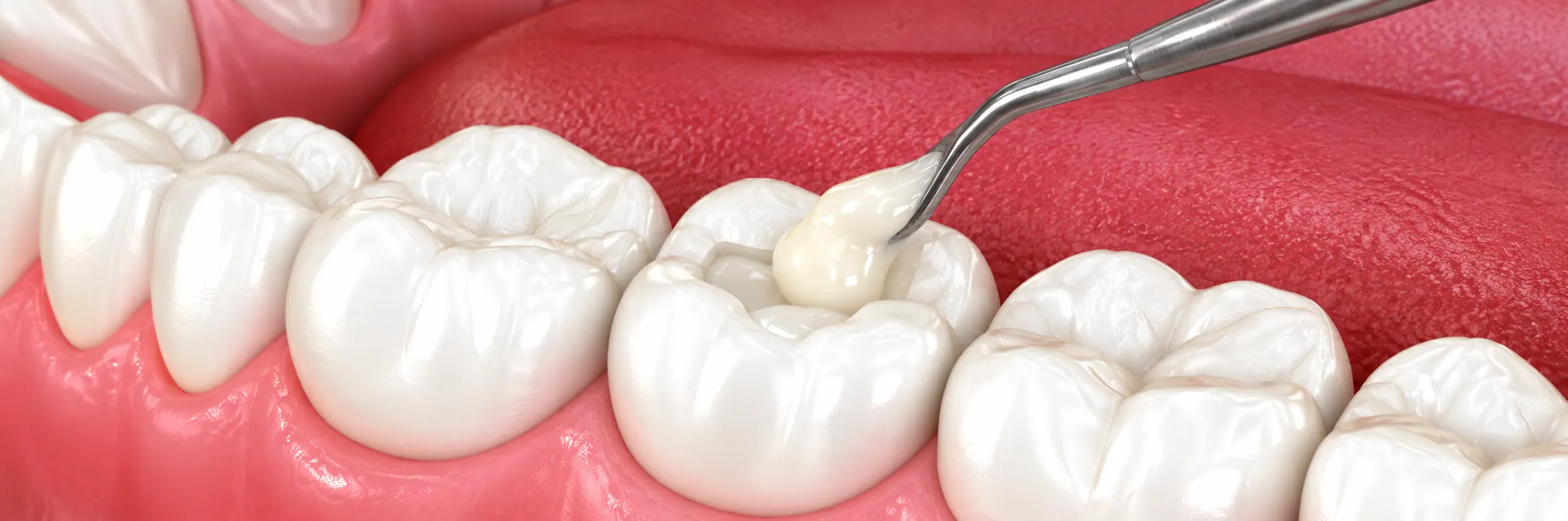 Illustration of resin being filled into a molar after the decay is removed