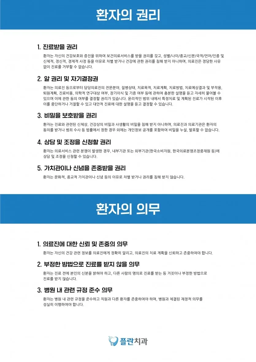 Notice image: Plan Dental Respects Patients' Rights and Responsibilities (in Korean)